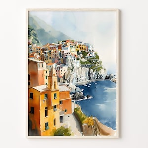 Cinque Terre Italien Aquarell Bild, Cinque Terre Poster, Wand Kunst, Reisegeschenke, Housewarming Geschenk, C30-267