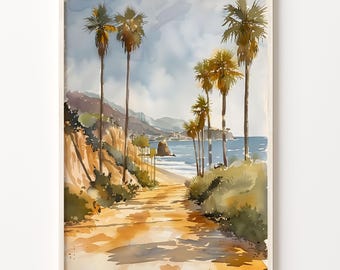 Huntington Beach Watercolor Print: California Coastal Wall Art