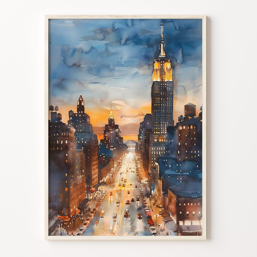 NYC Skyline Watercolor Painting: New York Travel Art Print - Etsy