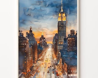 NYC Skyline Watercolor Painting: New York Travel Art Print