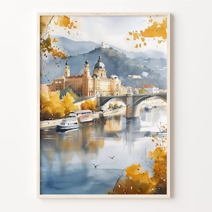 Budapest Watercolor Painting, Hungary Travel Print, Custom Text, Personalised Wall Art Poster, Unique Gift, C30-924