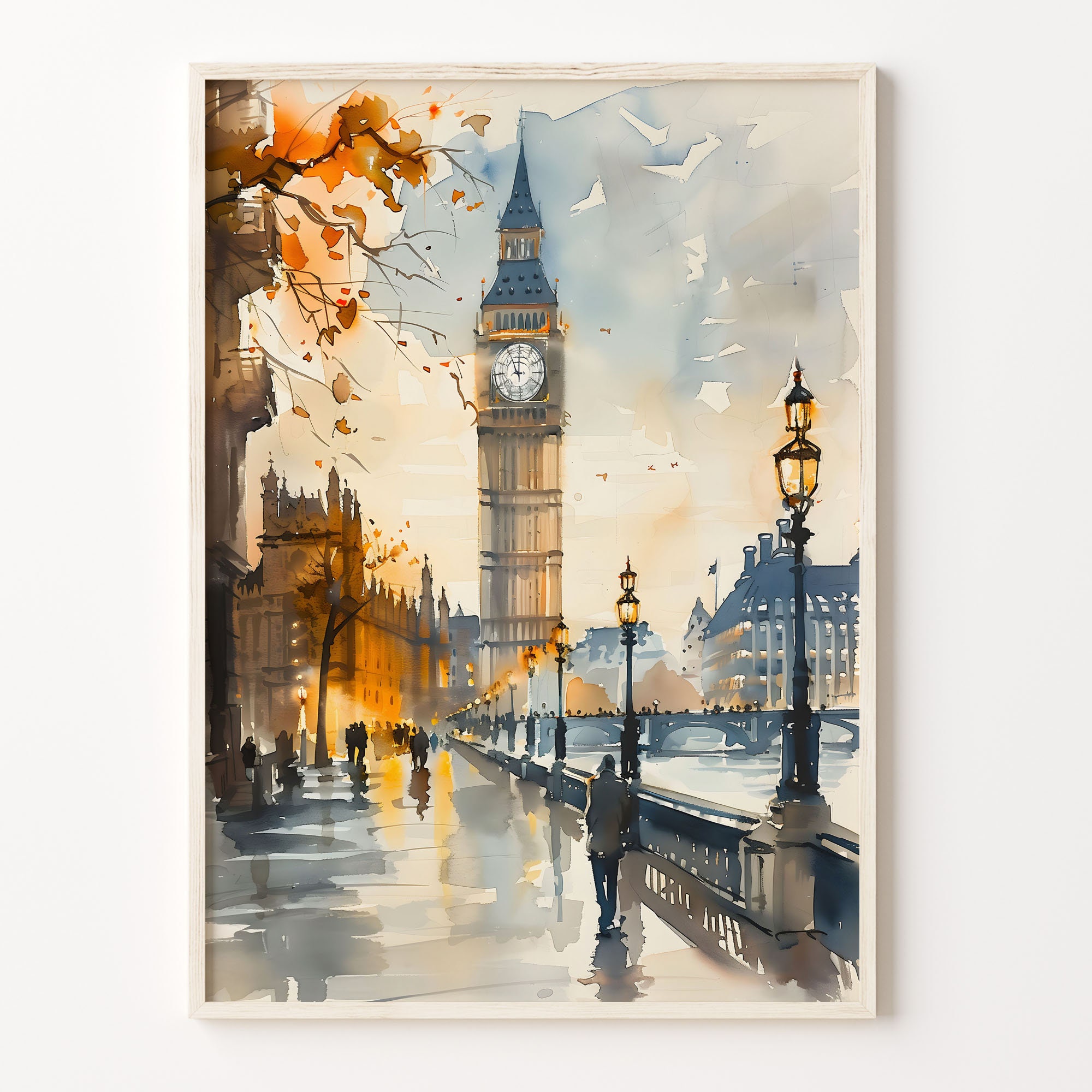 London Watercolor Print: Big Ben Travel Poster, Traditional Wall Art