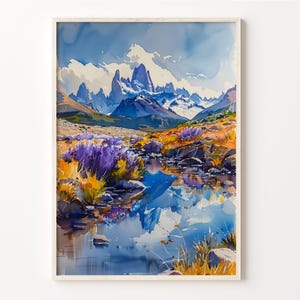 Acuarela de Torres del Paine, arte mural, póster de la Patagonia, impresión de viaje, decoración del hogar, regalo con y sin marco, C30-753