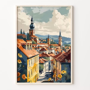 Zagreb Skyline Watercolor Painting: Croatia Travel Poster