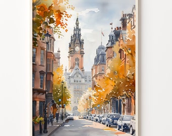 Newcastle Watercolor Painting: United Kingdom Travel Poster