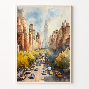 New York Watercolor Painting, Travel Wall Art, Retro Poster, United States Print, Housewarming Gift, Large Wall Art, C30-51
