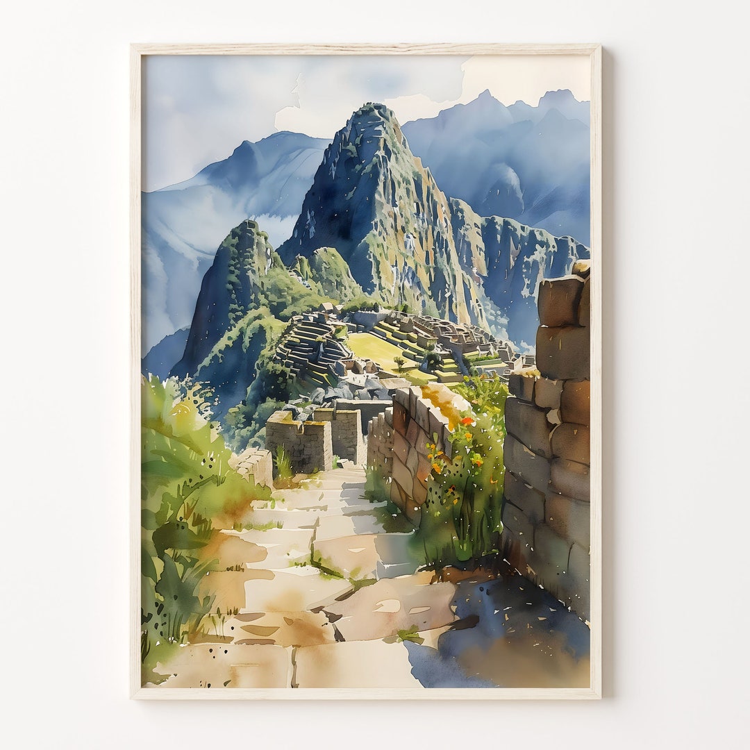 Machu Picchu Watercolor Painting, Peru Poster, Andes Mountains Wall Art ...