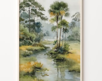 Watercolor Art Print, Everglades National Park Florida Travel Poster, 200 gsm Matte Paper