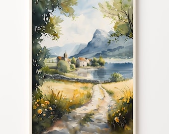 Cliffs of Moher Watercolor Painting: Ireland Landscape Wall Art