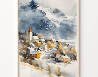 Reykjavík Iceland Watercolor Painting: Nordic Travel Wall Art