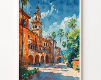 セビリアの絵画 スペイン広場の水彩画 アートプリント スペイン 壁画