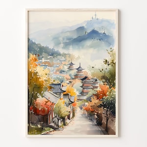 ソウル水彩画、韓国の壁アート、ソウルポスター、旅行プリント、結婚祝い、誕生日プレゼント、C30-285