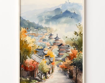 Seoul Watercolor Print: South Korea Travel Art