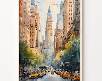 Brooklyn Bridge Watercolor Painting: New York Travel Art