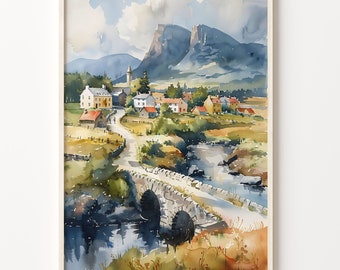 Sligo Watercolor Painting, Benbulben Print, Irish Wall Art Poster, Hillview Prints, C30-408