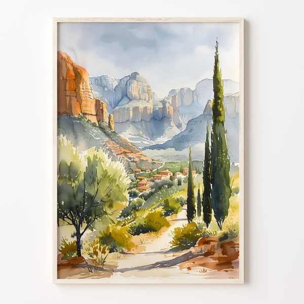 Sedona Arizona Watercolor Painting: Desert Landscape Art Print