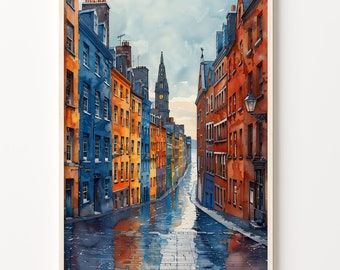 Retro Dublin Watercolor Print: Ireland Travel Poster