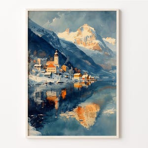 Watercolor Painting, Tromso Norway, Retro Travel Print, Northern Lights, Aurora Borealis, Wall Art, Vintage Poster, C30-545