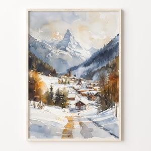 Zermatt Aquarellmalerei, Zermatt Reiseplakat, Zermatt Wandkunst, Schweiz Druck, Zermatt Kunstwerk, Zermatt Illustration, C30-478