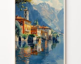 Lake Como Watercolor Painting: Italy Travel Poster