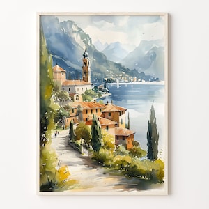 ガルダ湖の水彩画、ガルダ湖の壁アート、イタリアのポスター、ガルダ湖のプリント、イタリアの壁アート、ガルダ湖のポスター、C30-333