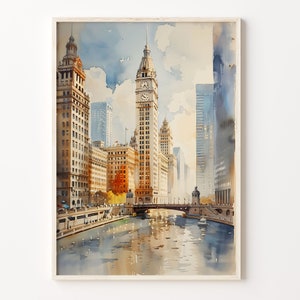 Chicago Skyline Watercolor Painting, Chicago Wall Art, Travel Poster, Art Print, Watercolor Wall Art, Chicago Poster, C30-279