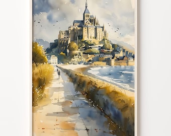 フランス、ノルマンディーのモン・サン・ミシェルの絵画、修道院の