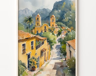 Oaxaca Watercolor Painting: Mexico Travel Poster