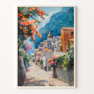 Watercolor Painting, Positano Print, Positano Wall Art, Italian Poster, Vintage Travel Art, Framed & Unframed Artwork, C30-543