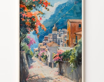 Positano Watercolor Print: Vintage Italian Travel Poster
