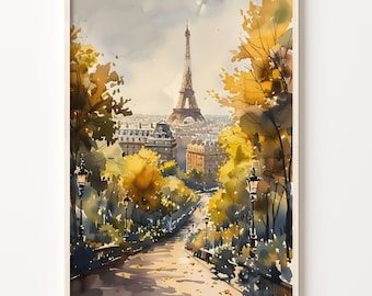 Eiffel Tower Watercolor Painting: Paris Travel Poster