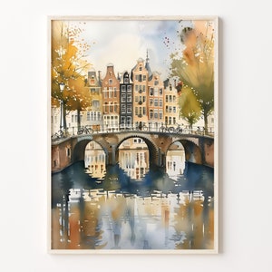 Amsterdam Skyline Watercolor Print: Vintage Netherlands Travel Poster image 1