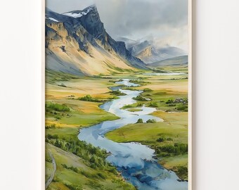 Watercolor Landscape Art Print, Sarek National Park Sweden, 200 gsm Matte Paper Wall Art