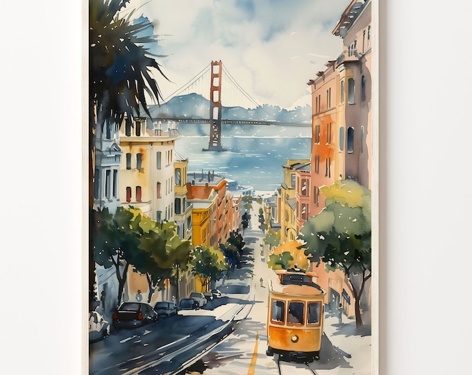 Golden Gate Bridge Watercolor Painting: San Francisco Travel Posters
