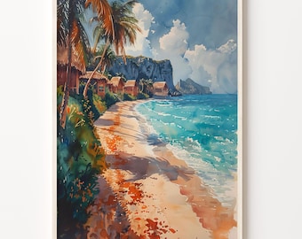 Cancun Watercolor Painting: Mexico Coast Travel Poster