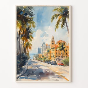 Miami Aquarell, traditioneller Reisedruck, Miami Poster, Wandkunst, Geburtstagsgeschenk, Hochzeitsgeschenk, C30-197