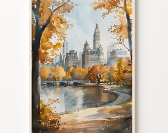 Central Park Watercolor Painting: Manhattan Cityscape Art Print