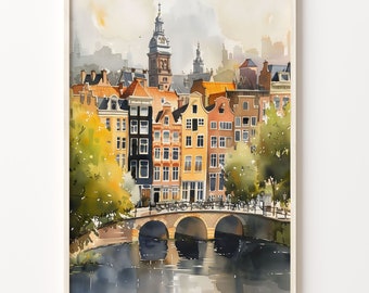 Amsterdam Watercolor Painting: Netherlands Travel Art Print