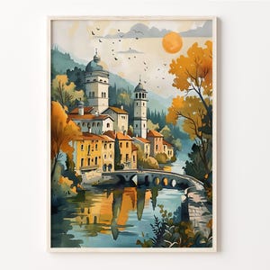 Pintura de acuarela de Belgrado, arte mural de Belgrado, póster de viaje de Serbia, impresión de la ciudad, regalo de boda, regalo de cumpleaños, C30-926