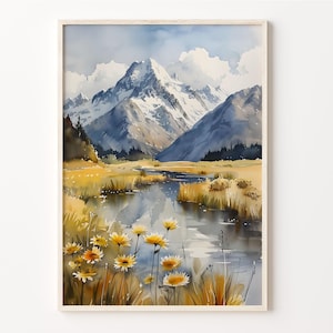 Mount Cook Watercolor Painting, New Zealand Wall Art, Travel Poster, Art Print, Home Décor, Gift for Art Lovers, C30-791