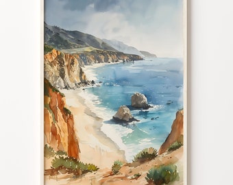 Big Sur Watercolor Painting: California National Park Art Print