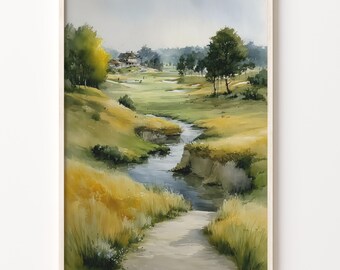 Golf Course Print, Royal Birkdale England Watercolor Landscape Wall Art Poster