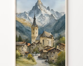 Aquarellgemälde St. Moritz, Wandbild St. Moritz, Skiposter, Wohndekoration, Kunstdruck, Skikunst, Geschenk für Kunstliebhaber