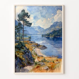 Schottisches Hochland Aquarell Malerei, Loch Ness Kunstdruck, Urquhart Castle Poster, Kunst, Geschenkidee, C30-572