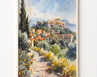 Athens Watercolor Print: Greece Travel Poster, Birthday Gift