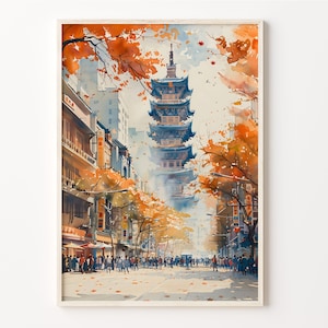 Taipei Aquarell Malerei,Taiwan Wand Kunst, Reise Poster, Traditioneller Druck, Hochzeitsgeschenk, Geburtstagsgeschenk, Benutzerdefinierter Text, C30-622