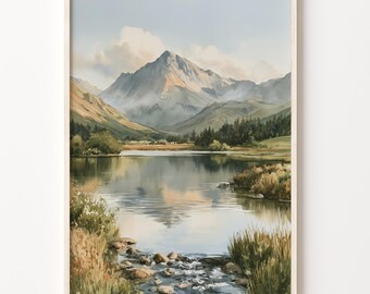 Watercolor Print of Blencathra, England Art Deco Lake District Travel Poster