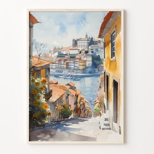 ポルト水彩画、ポルトガルの壁アート、旅行ポスタープリント、水彩画の壁アート、ポルトポスター、C30-135