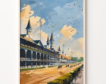 Churchill Downs Watercolor Art Print: Kentucky Horse Racing, Custom Text