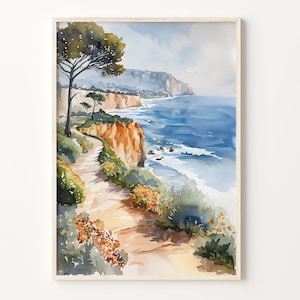Torrey Pines Watercolor Painting, San Diego Wall Art, California Coast Print, Travel Poster, Home Decor, C30-379